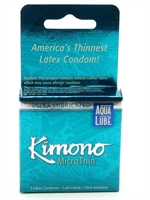 2. Boutique érotique, Condoms lubrifiés Micro Thin Aqua Lube Paquet de 3 Par Kimono