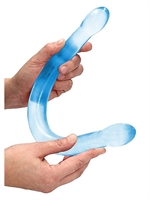 2. Boutique érotique, Dildo Double Crystal Clear Non-Réaliste Bleu 17 Pouces par RealRock