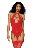 3. Boutique érotique, Teddy en dentelle rouge avec haut licou par DreamGirl