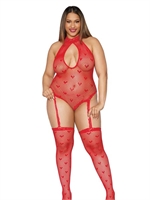 3. Boutique érotique, Body à motifs de coeurs avec bas par DreamGirl
