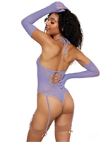 2. Boutique érotique, Ensemble body en dentelle violette à col haut par DreamGirl