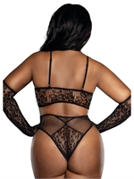 4. Boutique érotique, Ensemble 3-pièces en dentelle noire extensible par DreamGirl