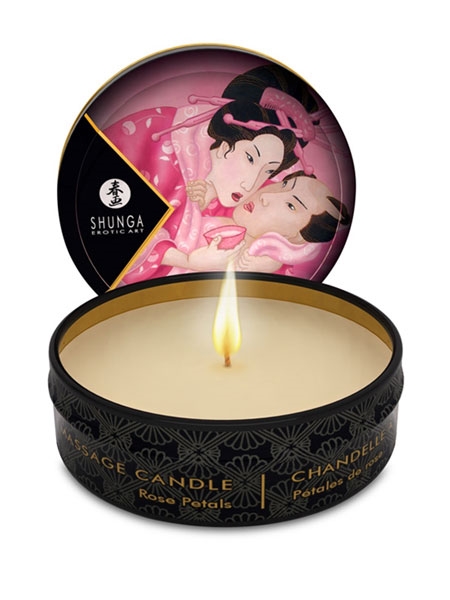 Mini Chandelle à Massage aux Pétales de Rose de Shunga