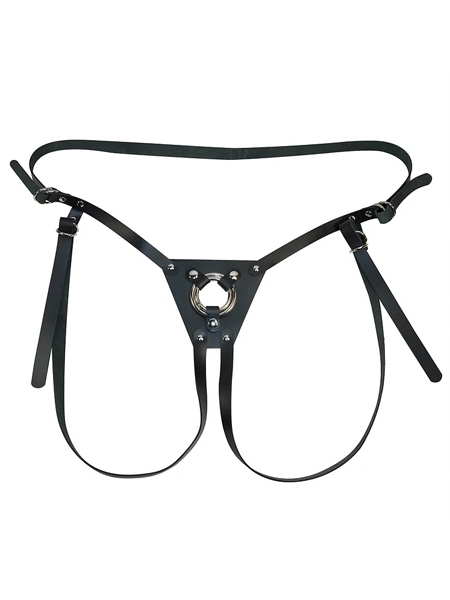 Harnais strap-on en cuir de buffle avec anneaux métalliques par LXB