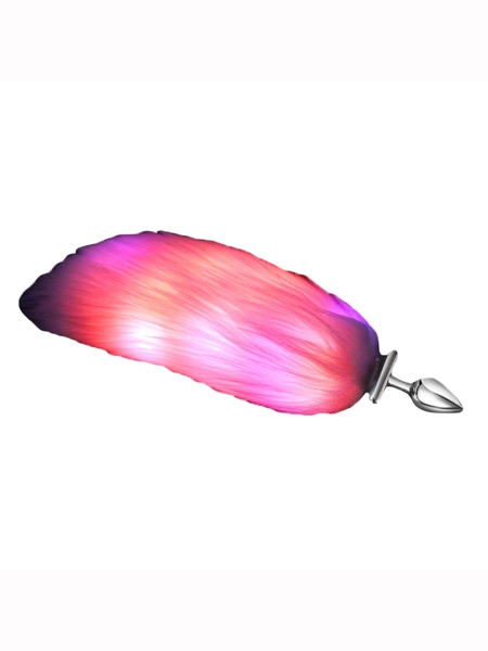 Manchon anal petit avec Queue en fourrure Rose LED - LXB