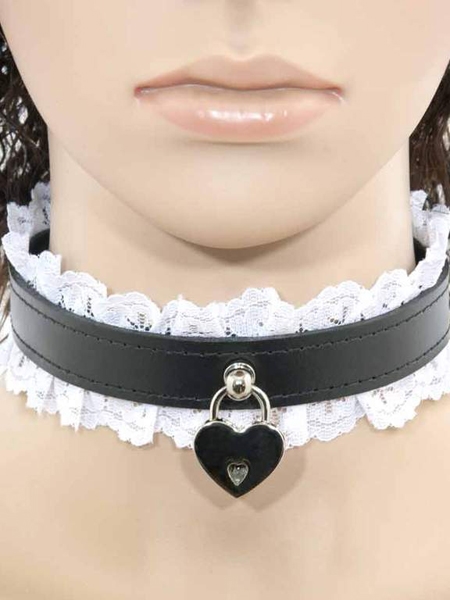 Collier fantaisie en forme de cur et dentelle blanche - Medium - LXB