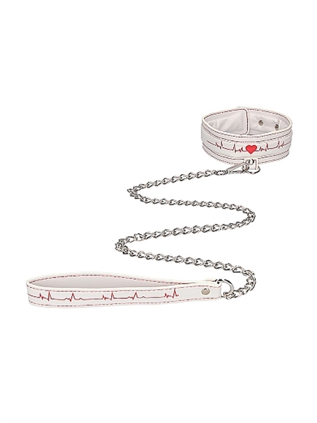 Ensemble collier et laisse en cuir blanc par Ouch!