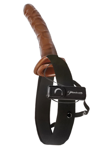 Harnais avec dildo vibrant évidé 10 po. "Chocolate Dream"