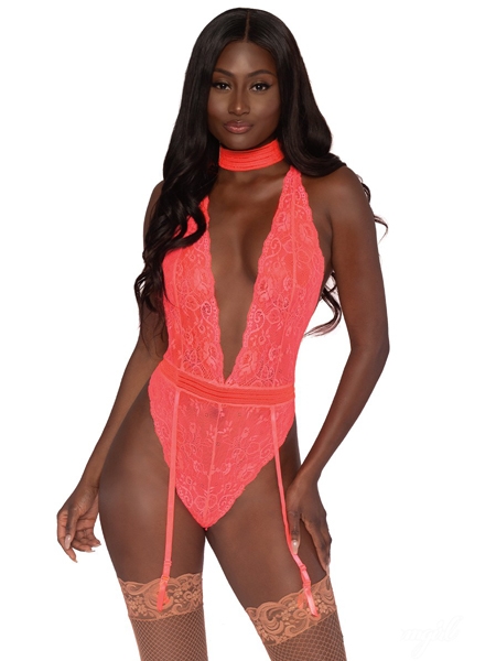 Teddy échancré en dentelle extensible corail par DreamGirl