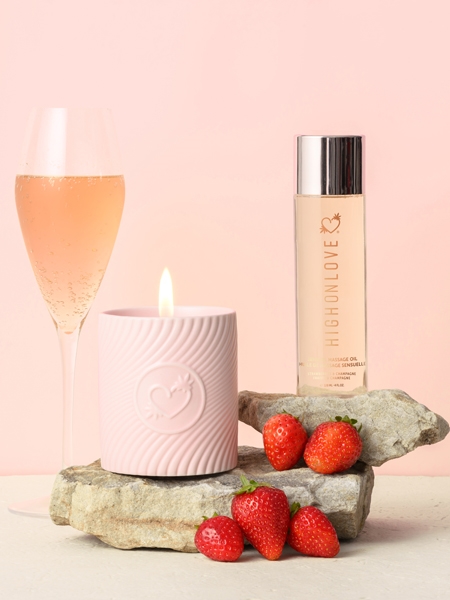 Bougie Sensuelle pour Massage - Fraise Champagne - par High On Love