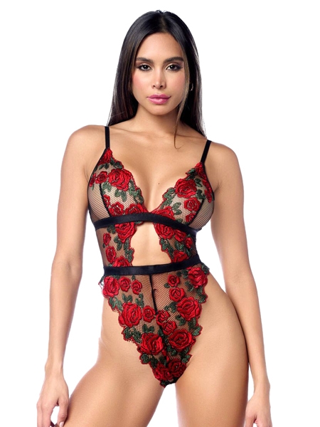 Body en filet avec roses brodées par Mapalé